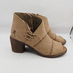 Tan Ankle Boots with Perforated Design